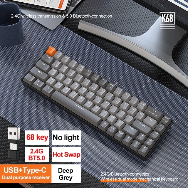 ZIYOULANG K68 2.4G/BT5.0 Wireless Gaming Mechanical Keyboard 68