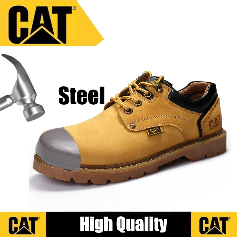 Caterpillar genuine leather shoes CAT safety shoes anti smashing steel toed tooling boots wide feet shoes yellow Shopee Singapore