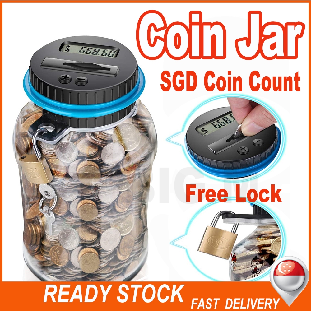 REAYD STOCK SGD Coin Jar Counting SGD Coin Piggy Bank LCD Digital