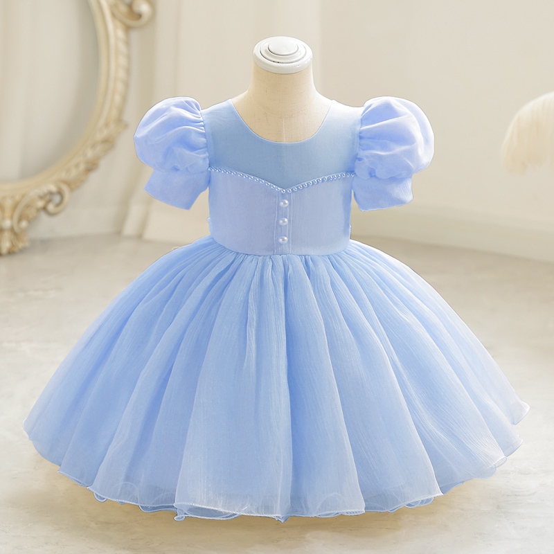 princess polly baby blue dress Ivory Polka Dot Lace Blue Tulle Cap Sleeves Wedding Flower Girl Dress main image 0