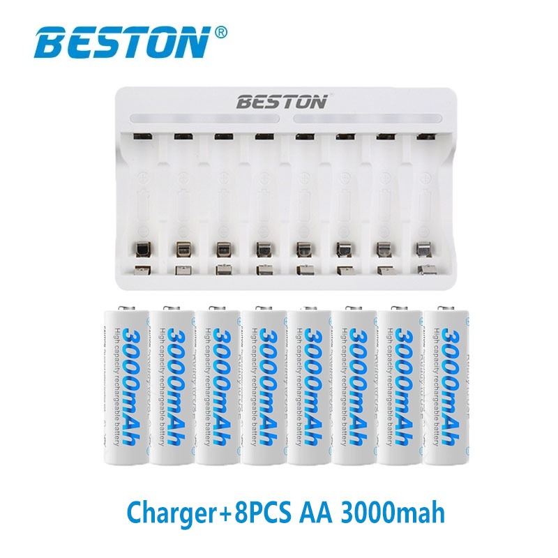 Beston C9010 8 Slot Charger + AA/AAA NI-MH 1300mah 3000mah Rechargeable ...