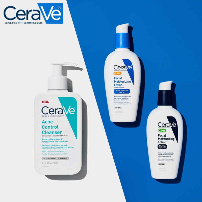 CeraVe AM/PM Facial Moisturizing Lotion Set with Sunscreen SPF 30 Oil ...