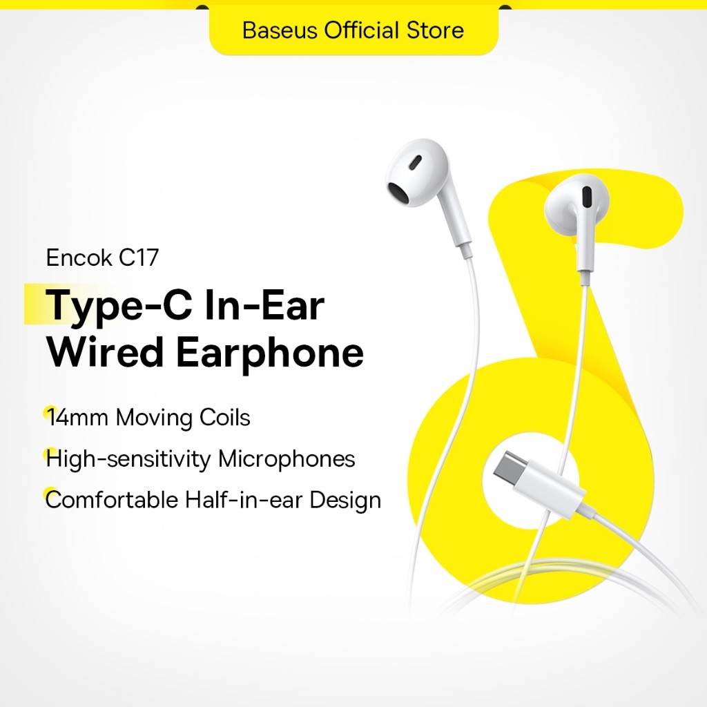 Baseus Type-C lateral in-ear Wired Earphone Suitable for Huawei Mate 40 Samsung S21 3.5mm Wired Earphone for Samsung Android