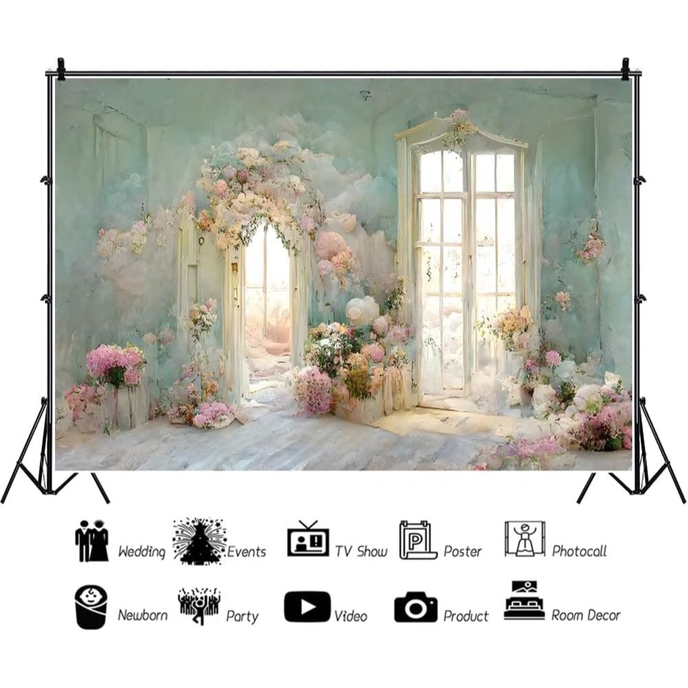 7x5ft European Style Oil Painting Backdrop Flowers Arched Door French ...