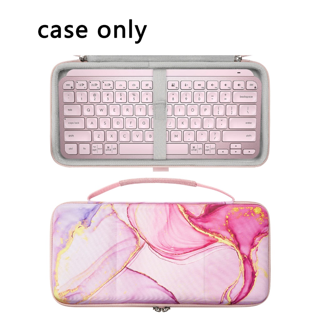 Étui Rigide Pour Clavier Logitech MX Keys Mini - Protection Transport - Poche Accessoires - Rose