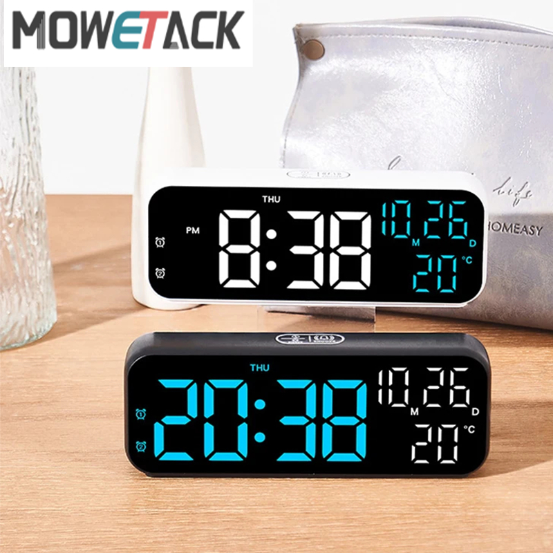 9 Inch Voice Control Digital Alarm Clock Date Time Temperature Display
