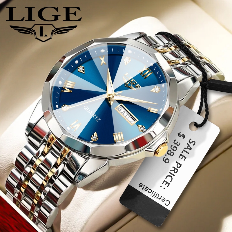LIGE Watch Men Original Fashion Quartz Waterproof Stainless Steel Luminous Wrist Watches Watch Box