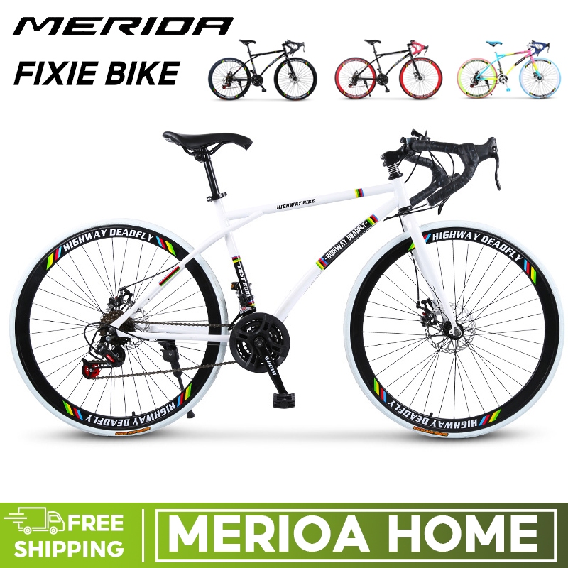 MER Fixie Bike 24 27 Speed Shifter Bike dual Disc Brake Lightweight City Bike 26 Inch Bent Handlebar Road Bike 30 40 60 Blade Wheels high Carbon Steel Frame Shopee Singapore