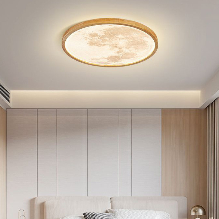 Japanese Bedroom Wood Moon Led Ceiling Light Minimalist 3-color Living ...