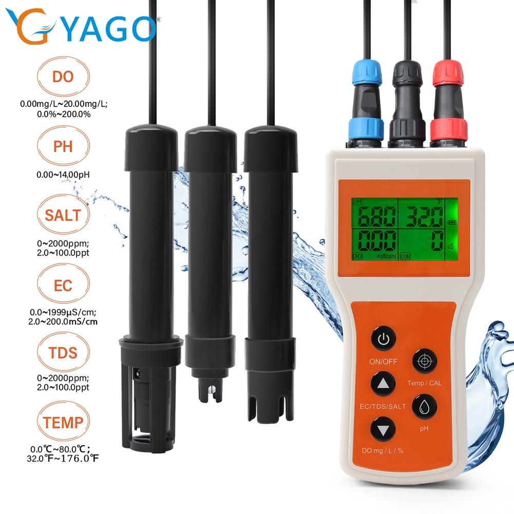 Dissolved Oxygen Meter Digital pH Meter 6 in 1 DO/pH/TDS/EC/SALT/TEMP