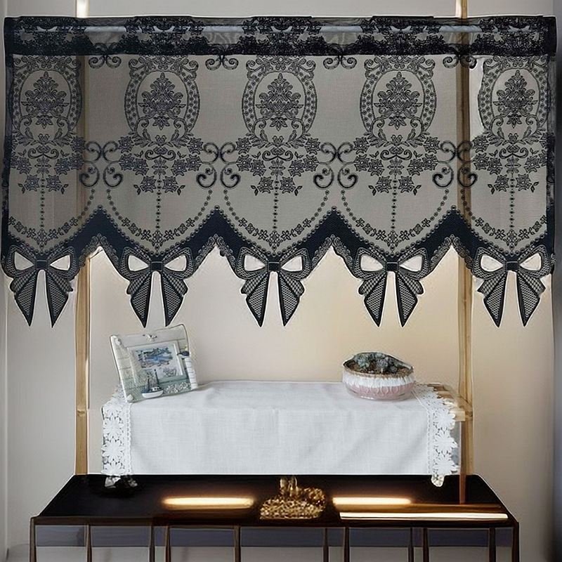 Vintage Black White Floral Knitted Lace Short Curtain Valance With 