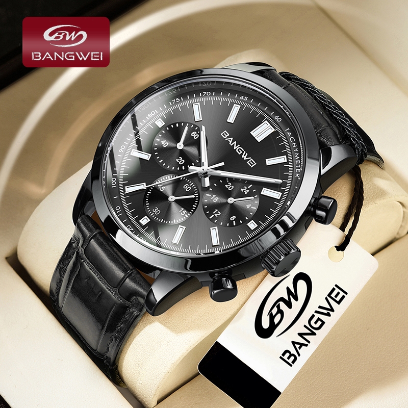 LIGE x BANGWEI Watch Men Original Fashion Quartz Business Waterproof Leather Luminous Wrist Watches For Men Shopee Singapore