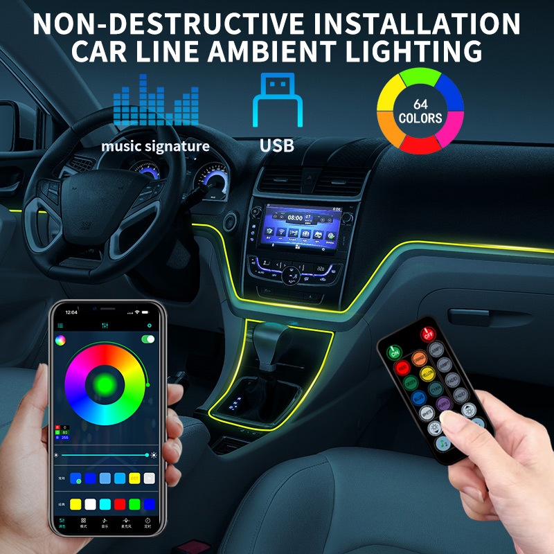 Car Ambient Light Bar Mult Modes RGB Universal LED Interior Hidden ...