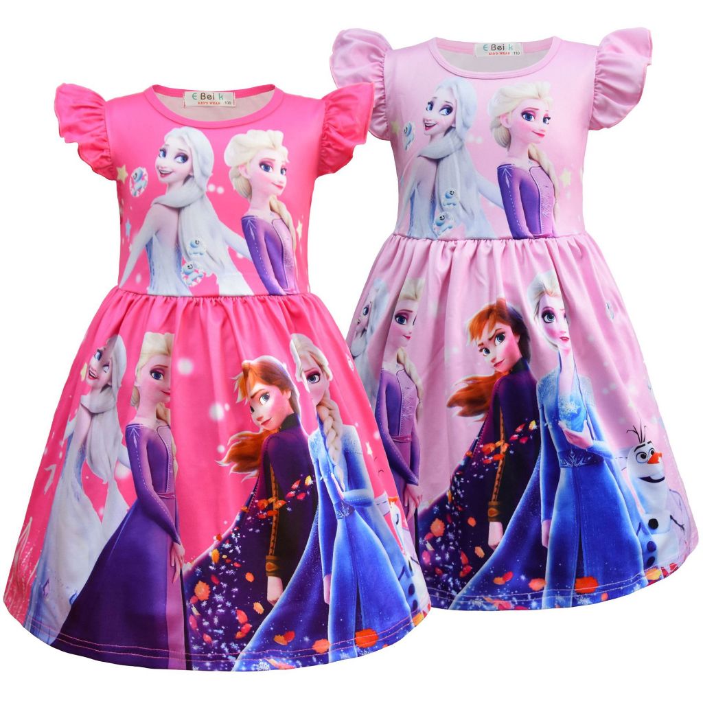 Kids Girls Dresses Frozen 2 Elsa Anna Princess Fancy Short Sleeve Dress ...