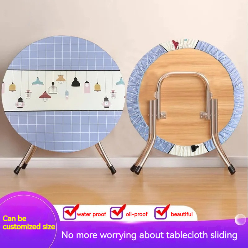 PVC tablecloth waterproof oilproof elastic band round table cover ...