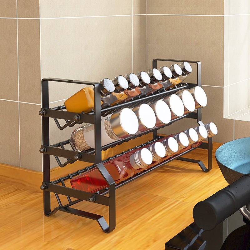 3-Tier Spice Rack, 13.7 Inch Wood Step Shelf Countertop Spice