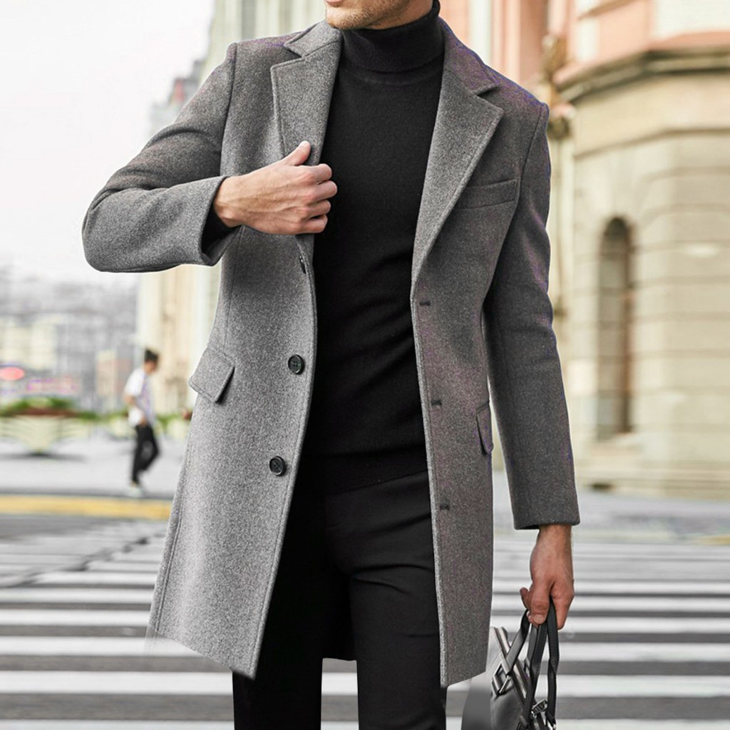 Winter Casual Trench Coat Men Mid Length British Slim Jacket Double Breasted Solid Color Male Trench Coat Long Coat Men 2024 Shopee Singapore