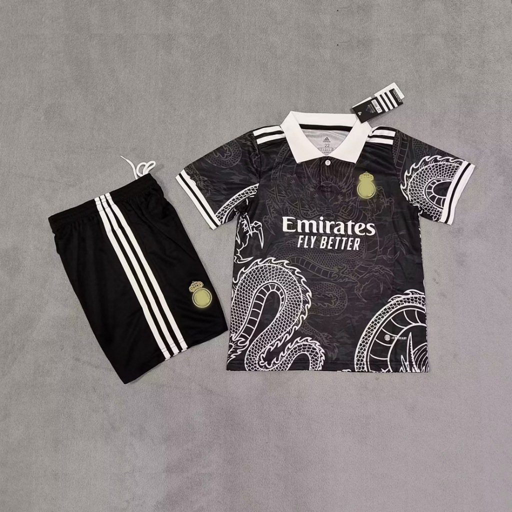 2324 Kids Real Madrid Black Dragon Children's Set Football Shirt
