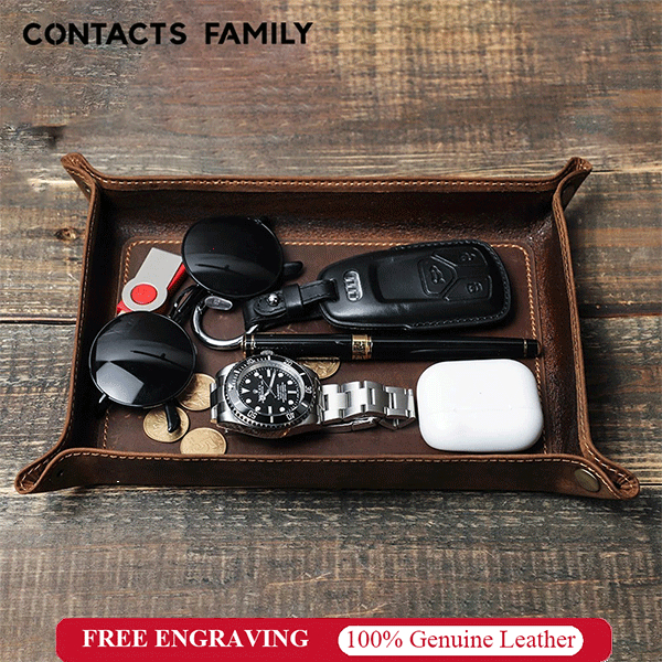CONTACTS FAMILY Genuine Leather Foldable Storage Trays Cowhide Square ...