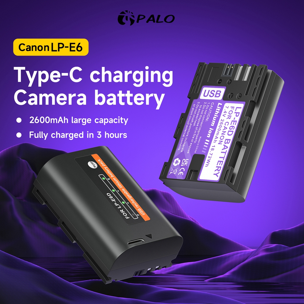 Palo LP-E6 LP-E6N Battery 2600mAh Type-C Charging camera Battery for ...