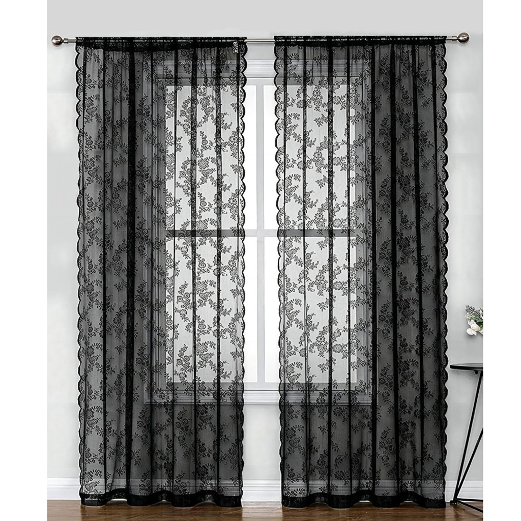 [ Floral Net Curtains Window Panels Stylish Window Screen Window ...