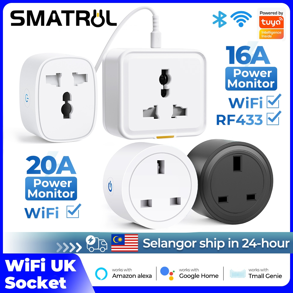 SMATRUL 20A Tuya WiFi RF433 UK Smart Socket Plug Outlet Adapter Power ...