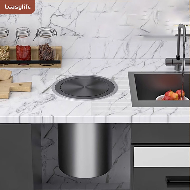 Kitchen Cabinet Countertop Built-in Stainless Steel Trash Can,Embedded ...