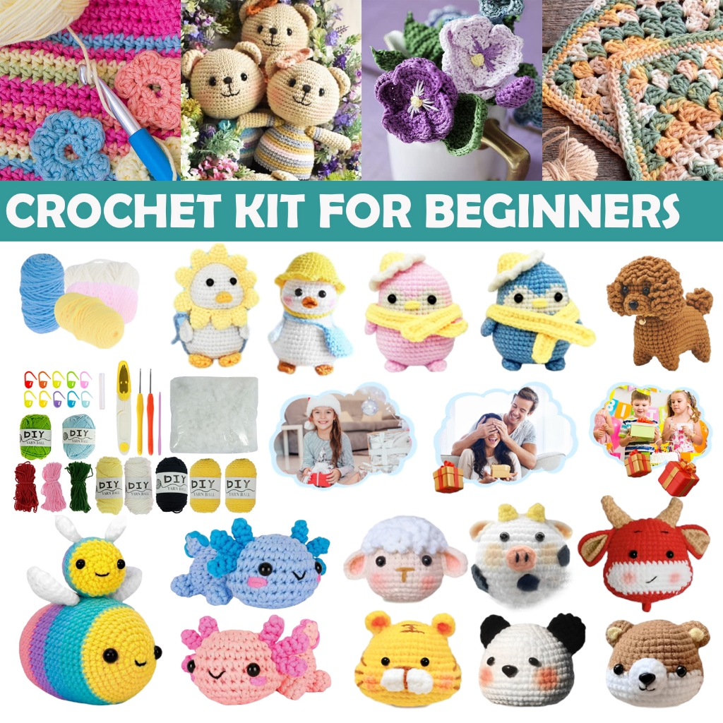 8Pcs Crochet Kit for Beginners Complete Crochet Knitting Kit Adorable ...