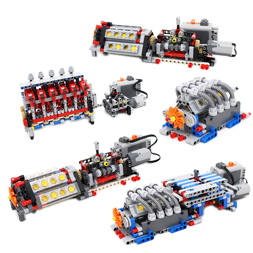 Moc Technic 6 8 16 Cylinder Engine Unit V6 V8 V16 Engine 6 Speeds 