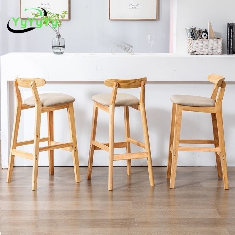 Bar Chair Simple Nordic Solid Wood Home Backrest High Stool Bar Chair ...