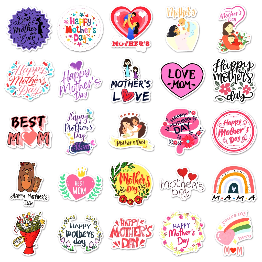50Piece Cartoon Mother's Day Stickers Love Pink DIY For Phones Laptop ...