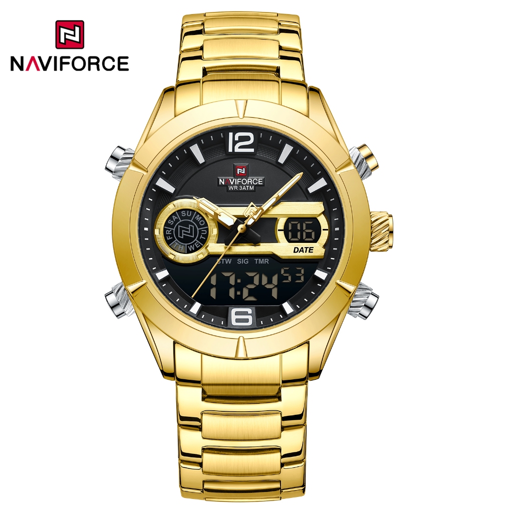 NAVIFORCE 9232 Men s Fashion Trend Multi functional Watch Stainless Steel Strap Folding Buckle Watch