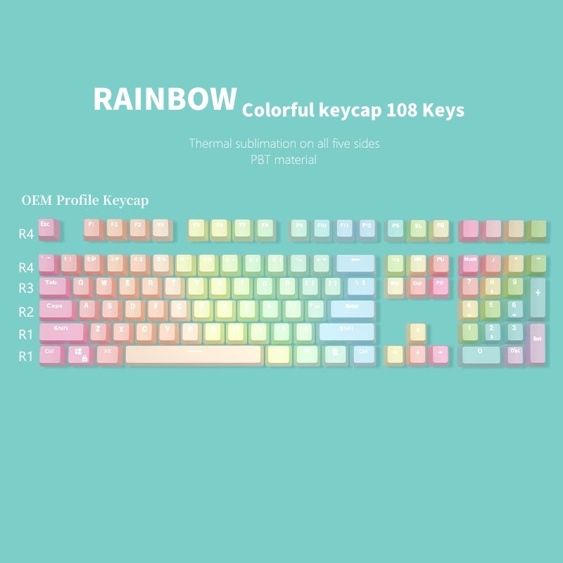 Pastel Keycaps 108 Keys Rainbow Colorful Key Cap PBT Backlit Gradient
