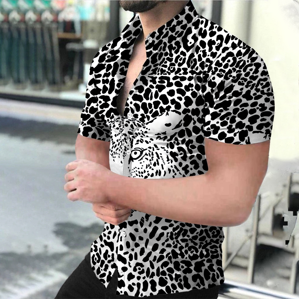 2024 Fashion men's short sleeved shirt casual shirt leopard print 3D ...