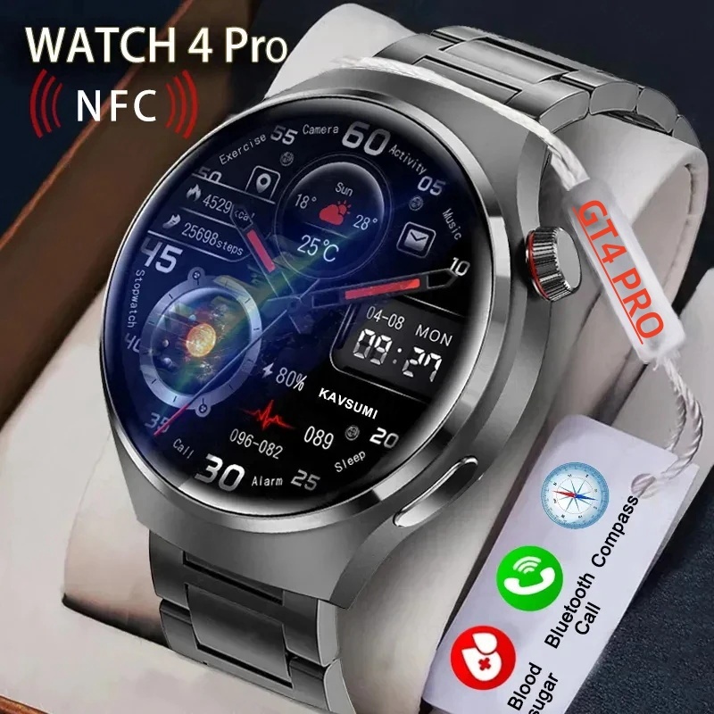 For HUAWEI GT4 Pro GPS NFC Smart Watch Men 360*360 AMOLED Screen Heart rate  Bluetooth Call IP68 Waterproof Man Smartwatch 2024