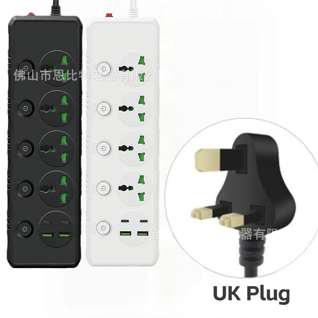 3000W power board universal socket 4 sockets USB 2 C with independent ...