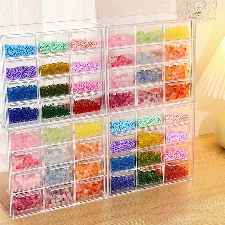 Bead Storage Box Glass Crystal Loose Bead Jewelry Desktop Transparent ...