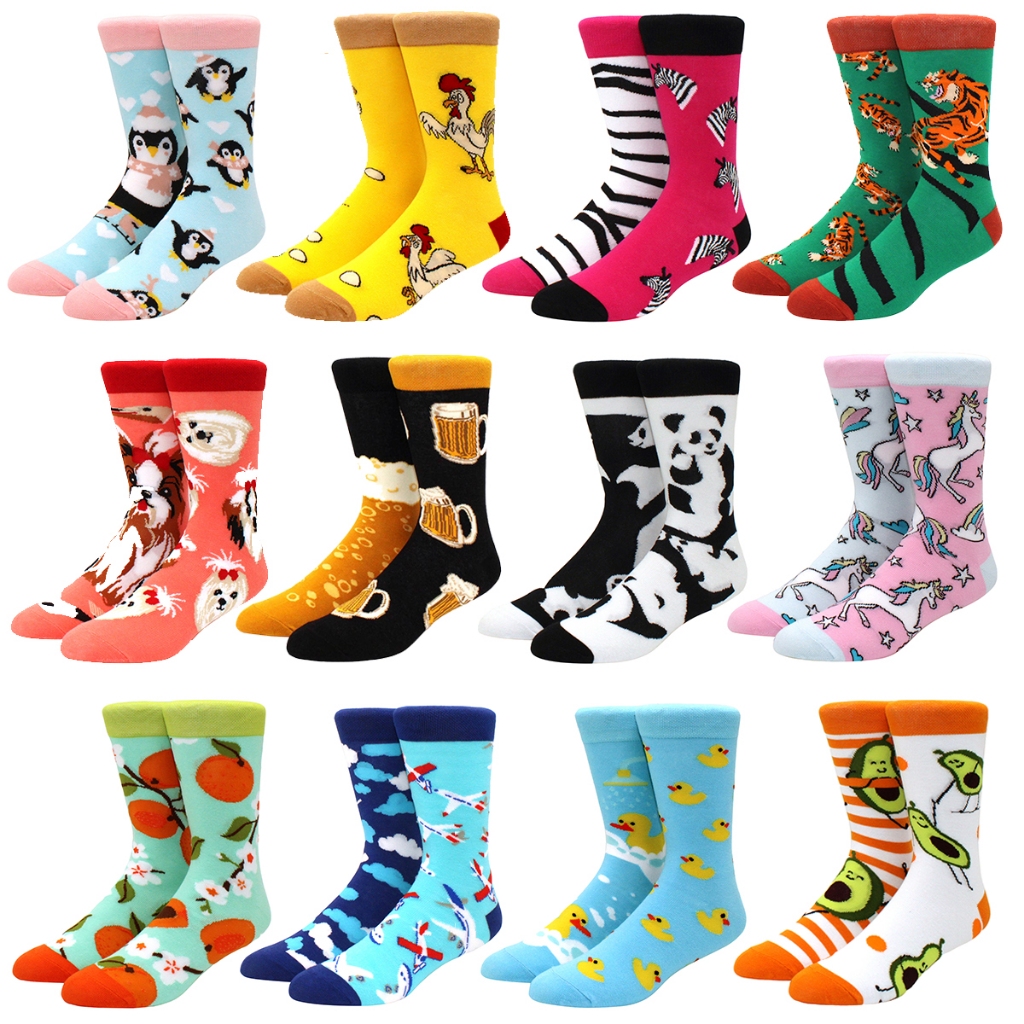 Men's mid-rise socks AB asymmetrical animal series fashion personality ...
