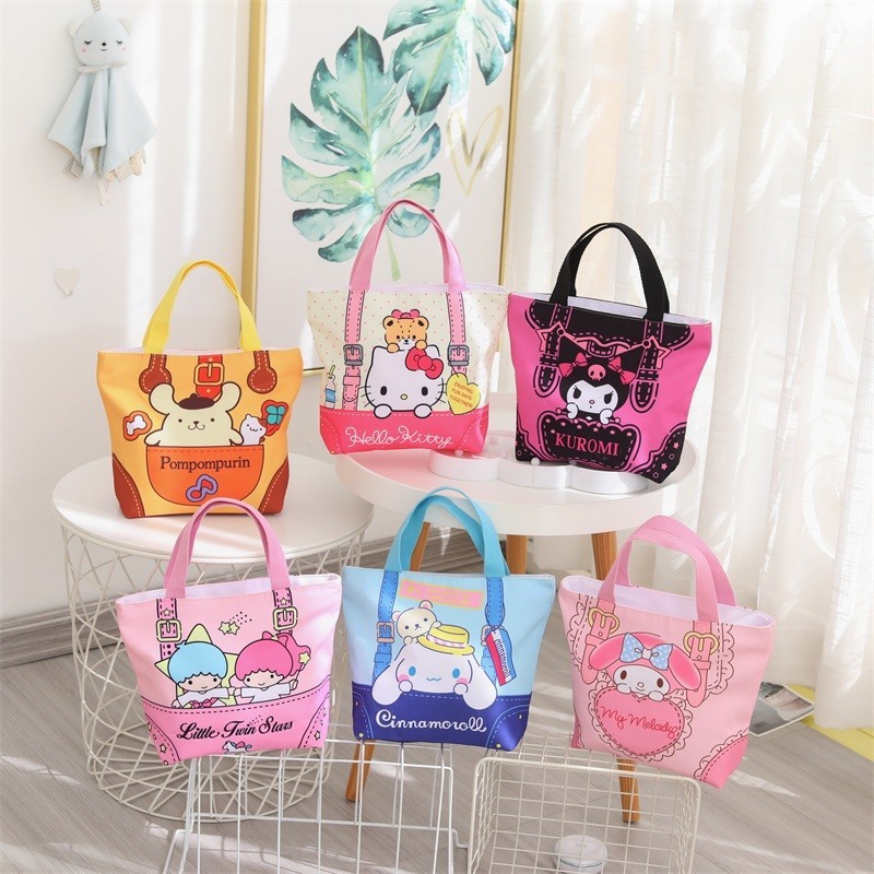 Hello Kitty kuromi cartoon帆布 lunch box bag with rice bag handbag bucket ...