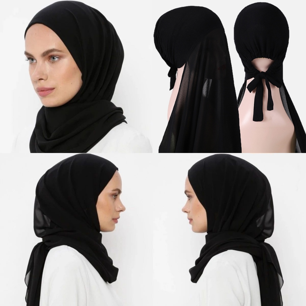 LAVEN Instant Chiffon Hijabs Women Muslim With Inner Caps