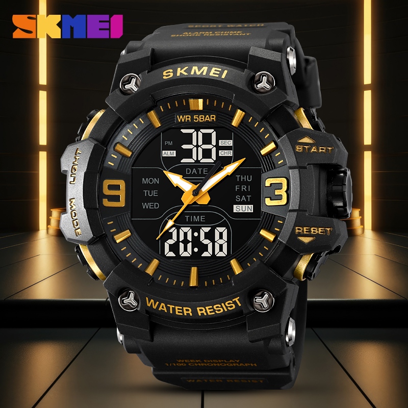 SKMEI 2222 Digital Men Sport Watch Dual Time Stopwatch 50M Water