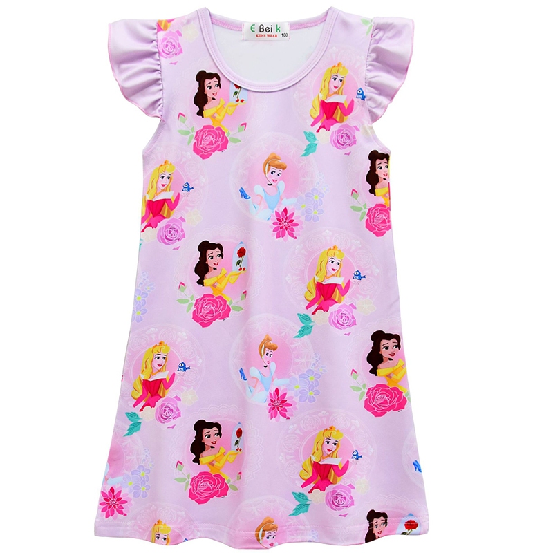 Girl's Cinderella Snow White Mermaid Ariel Disney Princess Print Pink Purple  Blue Flying Sleeve A-line Dresses | Shopee Singapore