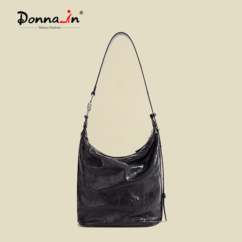 Donnain Niche Korean Soft Cowhide Shoulder Bag Genuine Leather Black ...