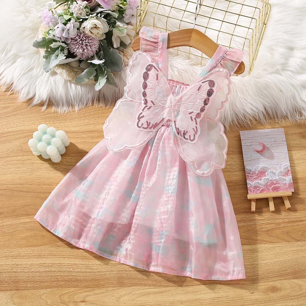 Summer New Pink Butterfly Baby Girl Princess Dress Sweet Wedding Party Children S Sleeveless Clothes 9 Months 3 Years Old Shopee Singapore