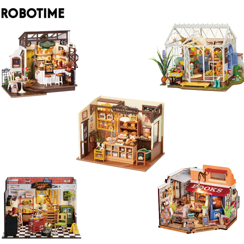 Robotime Rolife 5Kit DIY 3D Wooden Miniature 1:24 Dollhouse LED ...