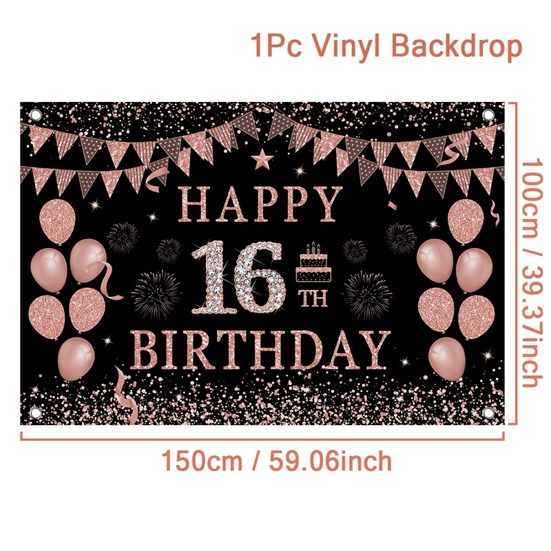 Happy Birthday Backdrop Black Pink Glitter Diamond Balloon Photography ...