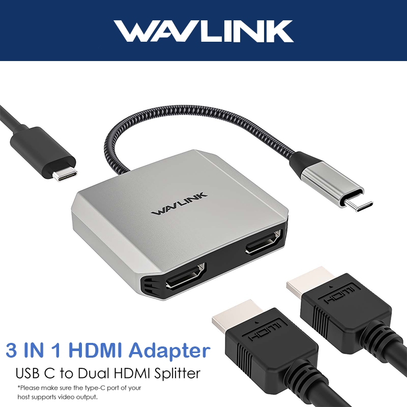 WAVLINK 3-IN-1 Type C To HDMI Splitter USB C to Dual HDMI Adapter 4K ...