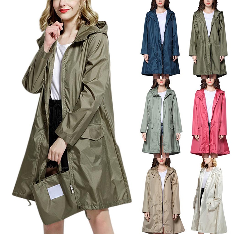 Women Long Coat Outdoor Raincoats Waterproof Jacket Fashion Unisex ...