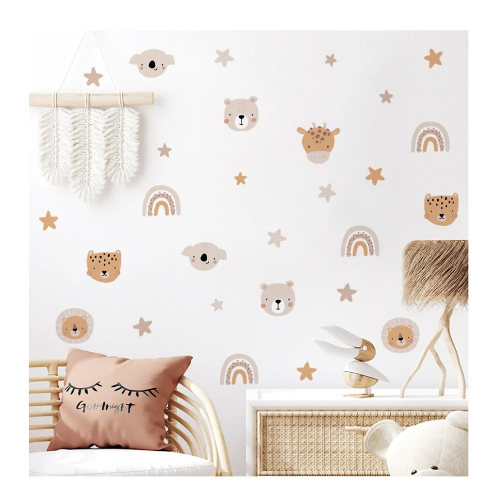 Boho Cartoon Cute Rainbow Bear Animals Star Nursery Wall Decals Art ...