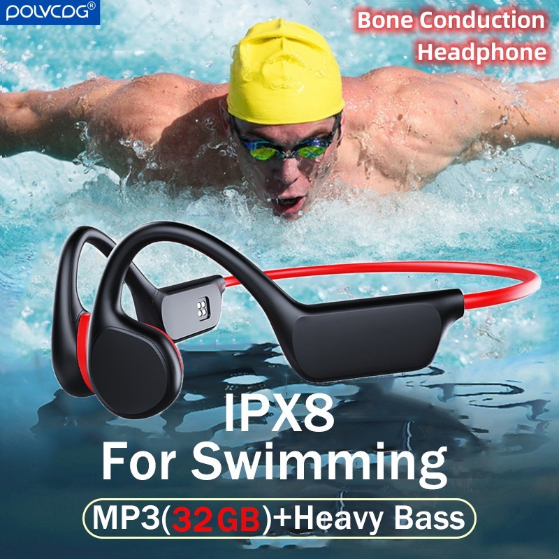 Swimming Headphones Polvcdg X7 32G IPX8 Waterproof Bone Conduction Headsets Swimming Earbuds Fitness Sport Wireless Bluetooth Earphones Shopee Singapore